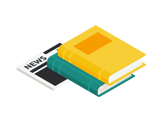 Isometric icon with two books and newspaper 3d vector illustration