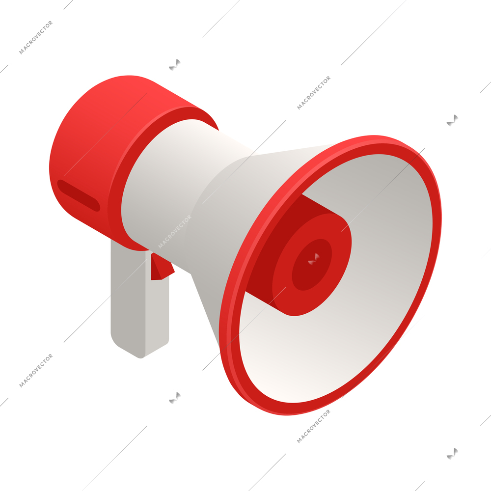 Time management isometric icon with 3d red and white megaphone vector illustration