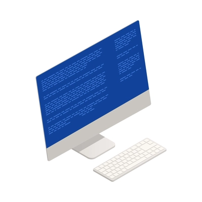 Broken modern computer with blue screen software problem system crash 3d isometric icon vector illustration