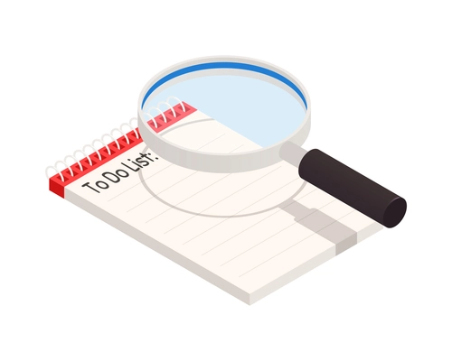 Business planning icon with to do list and magnifier 3d isometric vector illustration