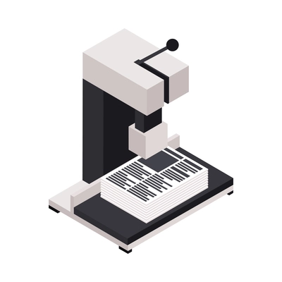 Publishing house isometric icon with equipment printing papers 3d vector illustration
