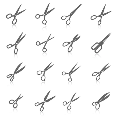 Scissors professional fashion barber equipment icons black set isolated vector illustration