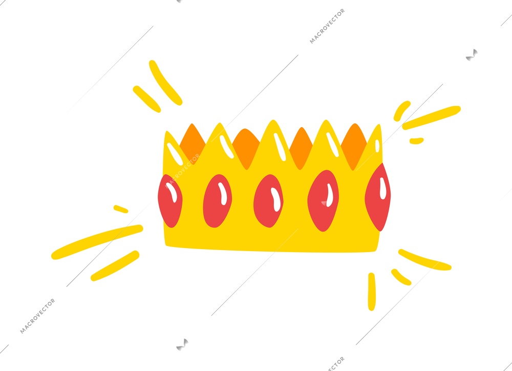 Flat shiny yellow crown with red stones vector illustration