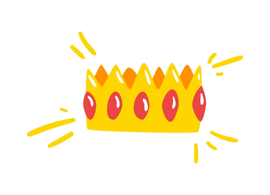 Flat shiny yellow crown with red stones vector illustration