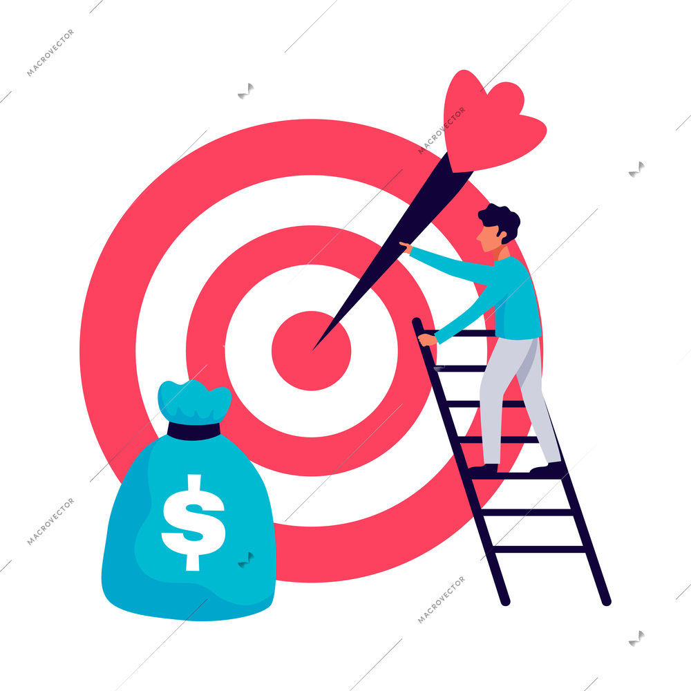 Marketing business strategy flat concept with target vector illustration