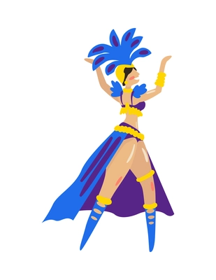 Brazil carnival dancer in beautiful blue costume flat vector illustration