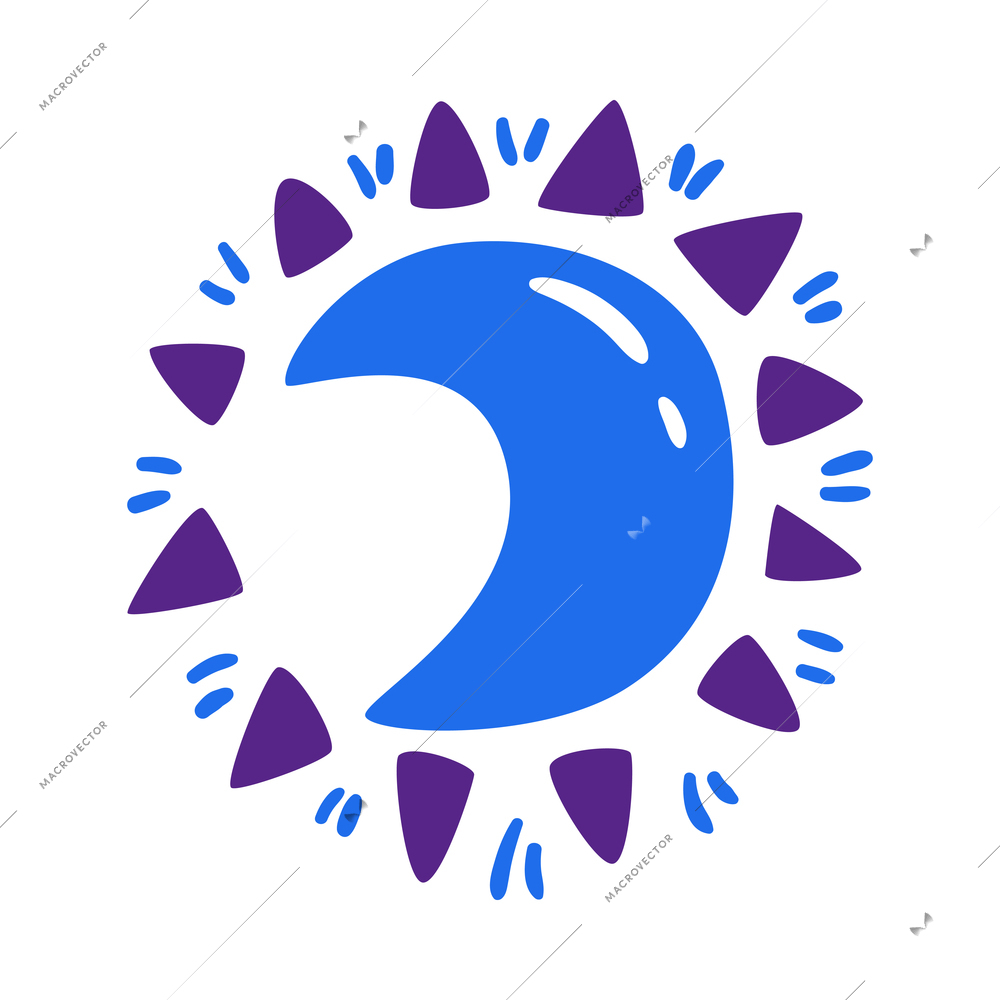 Flat blue moon crescent symbol on white background vector illustration