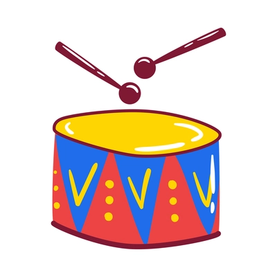 Colorful bright drum with two sticks flat vector illustration