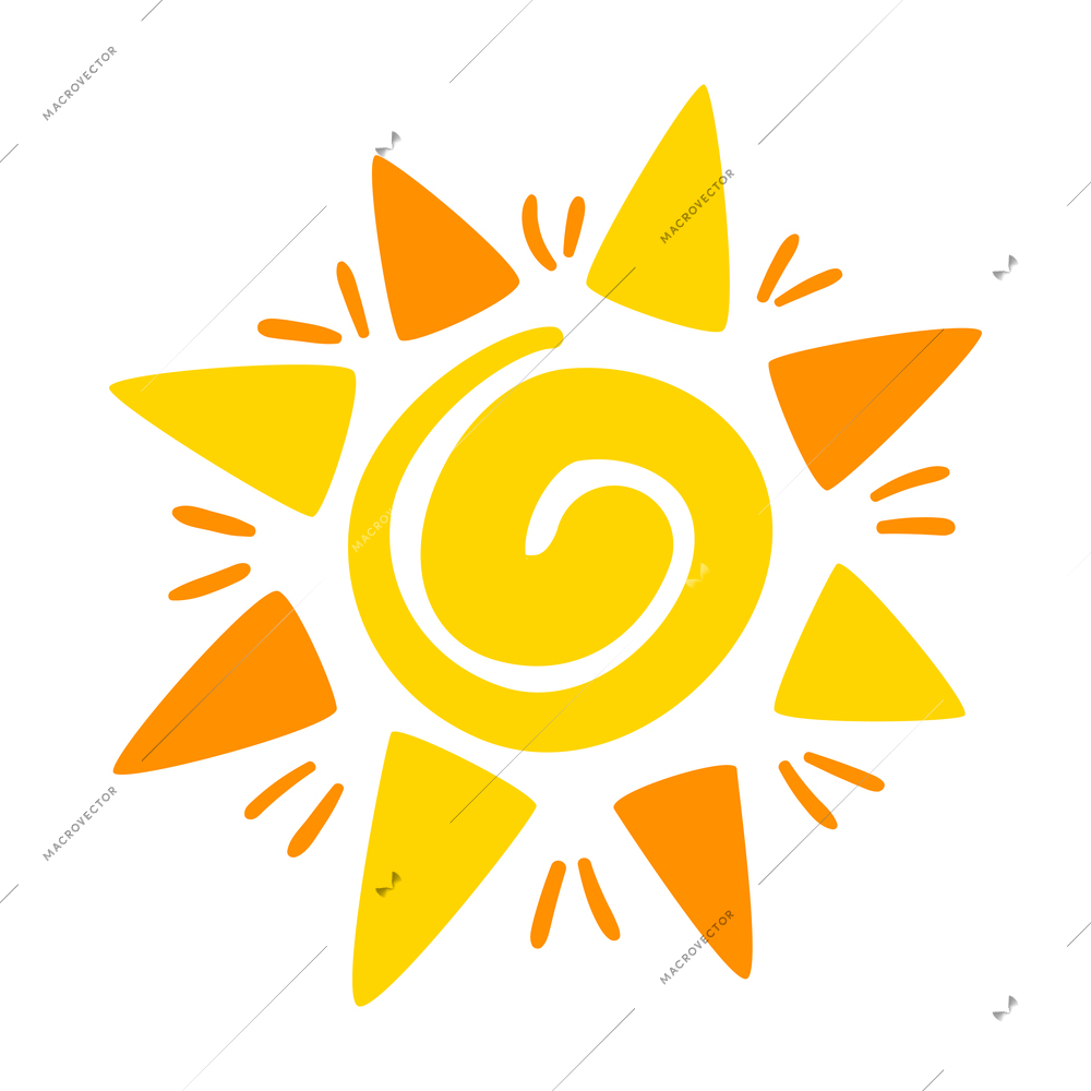 Flat yellow sun symbol on white background vector illustration