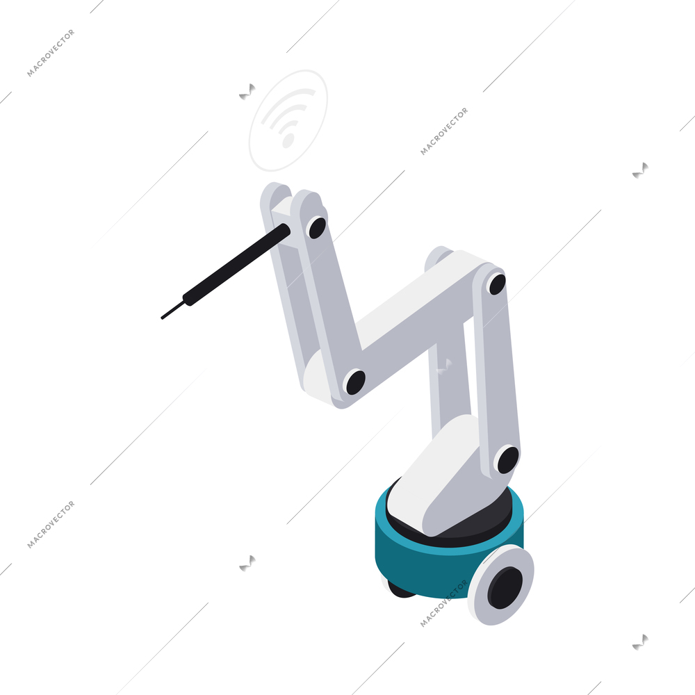 Isometric smart industry icon with 3d automated robotic arm on blank background vector illustration