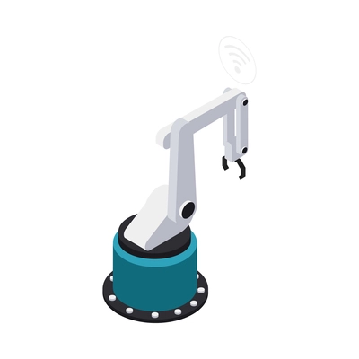 Isometric smart industry icon with 3d robotic arm back view vector illustration