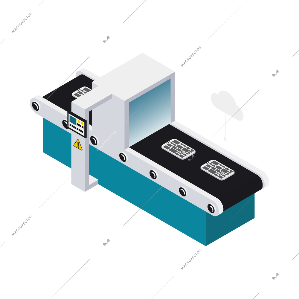 Isometric smart industry production icon with automated conveyor on white background 3d vector illustration