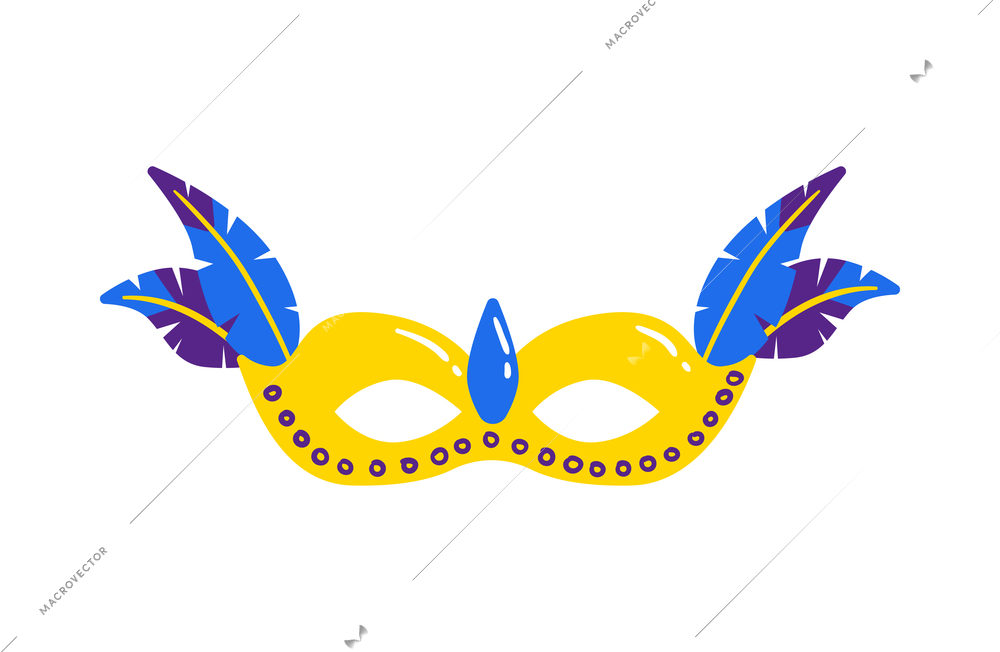 Flat yellow brazil carnival mask with feathers vector illustration