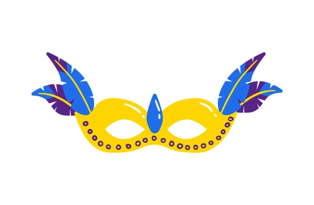 Flat yellow brazil carnival mask with feathers vector illustration