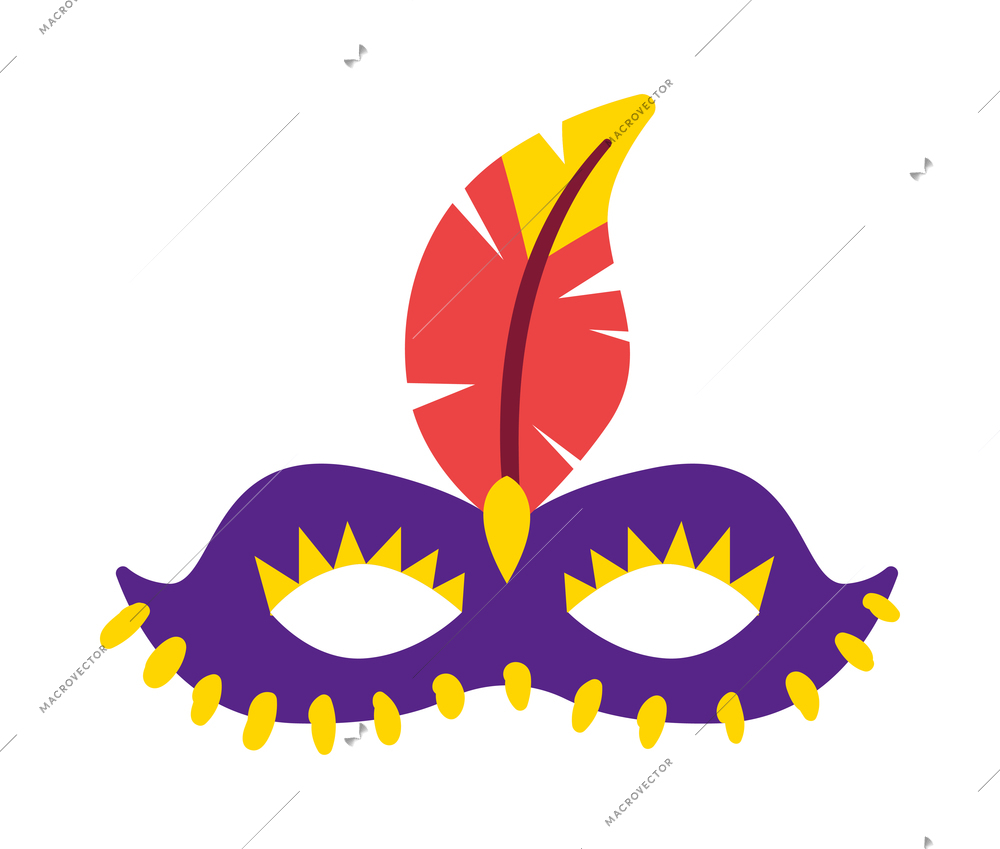 Colorful carnival mask with feather flat vector illustration