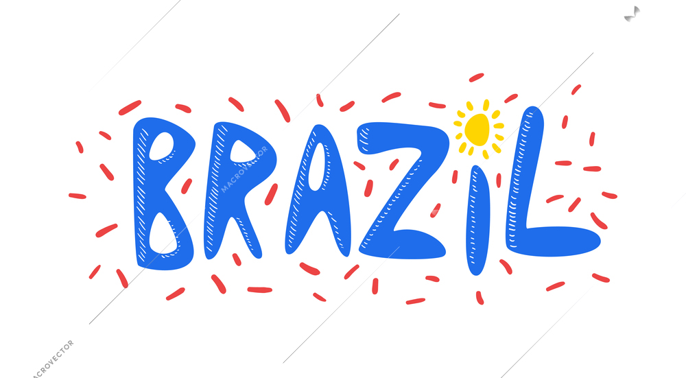 Colorful brazil word lettering on white background flat vector illustration