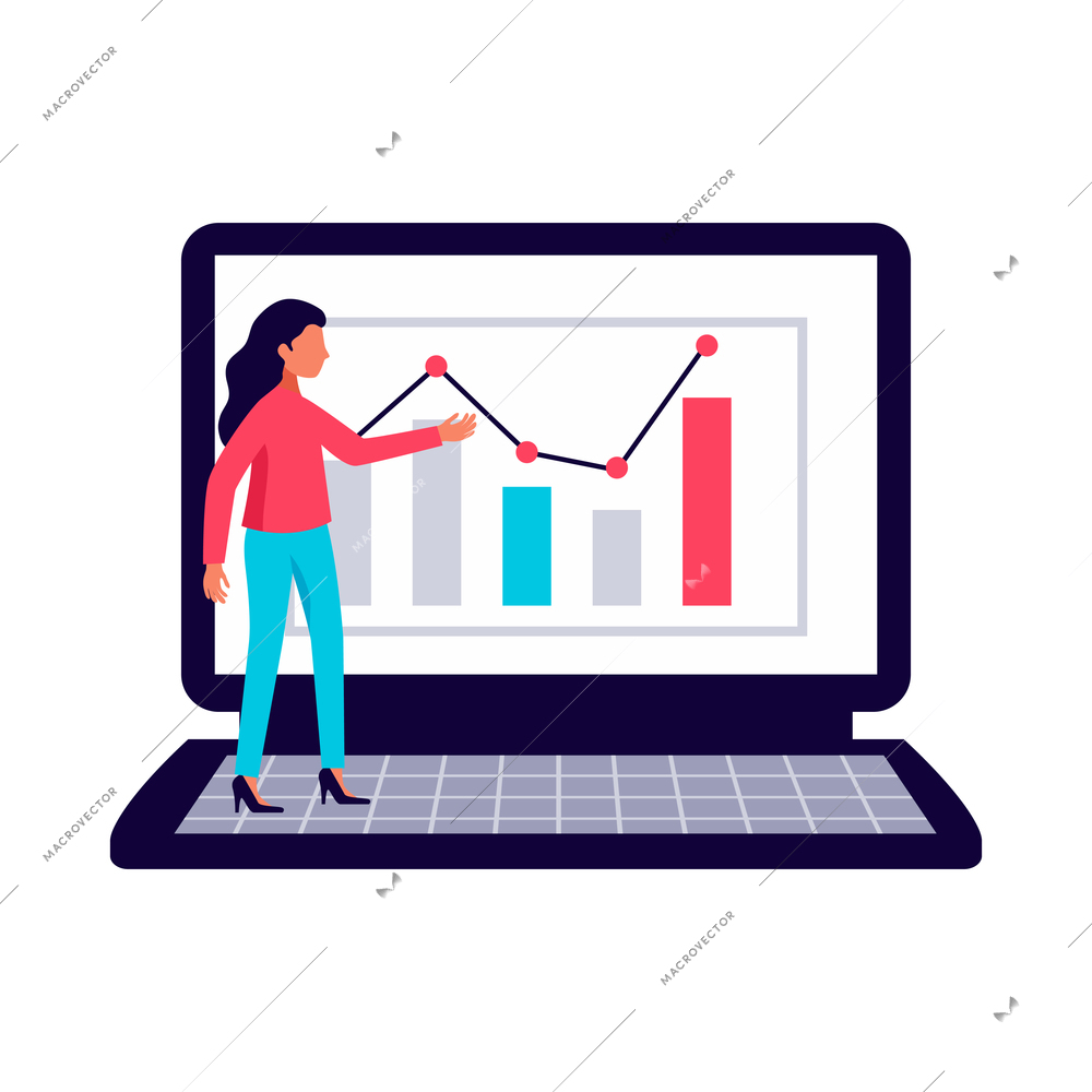 Digital marketing flat icon with online business symbol financial chart on laptop vector illustration
