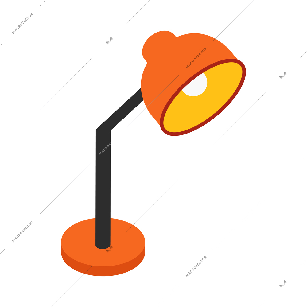 Isometric office orange desk lamp on white background 3d vector illustration