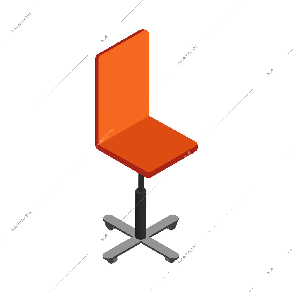 Isometric orange office chair on white background 3d vector illustration