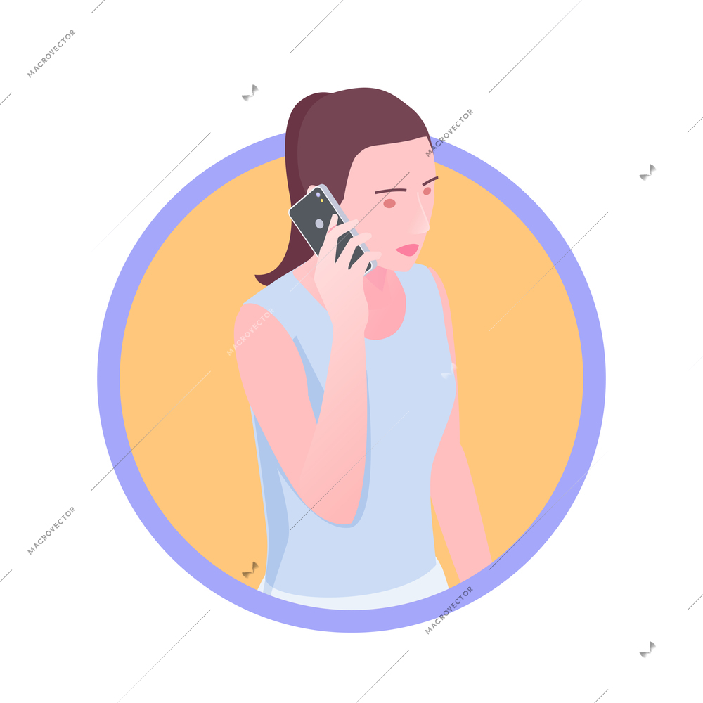 Young woman talking on phone 3d isometric round avatar icon vector illustration