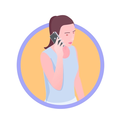 Young woman talking on phone 3d isometric round avatar icon vector illustration