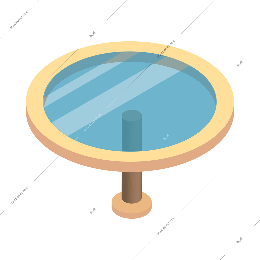 Isometric round glass coffee table on white background 3d vector illustration