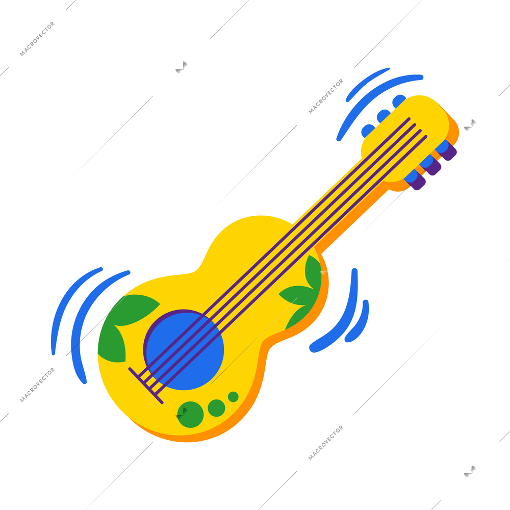 Flat colorful ukulele guitar on white background vector illustration