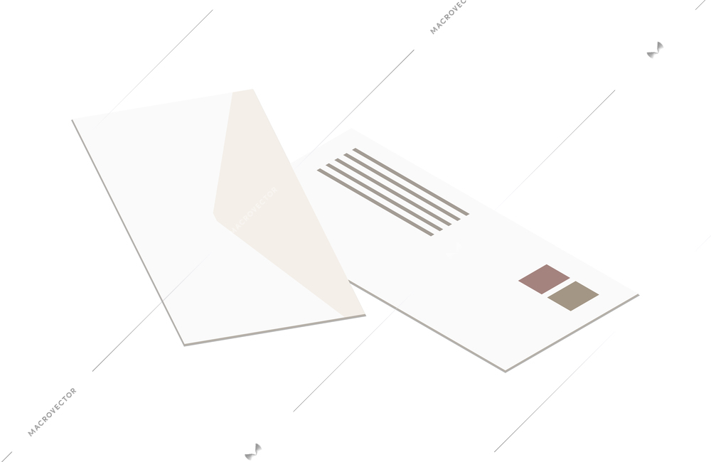 Two white isometric envelopes on blank background 3d vector illustration