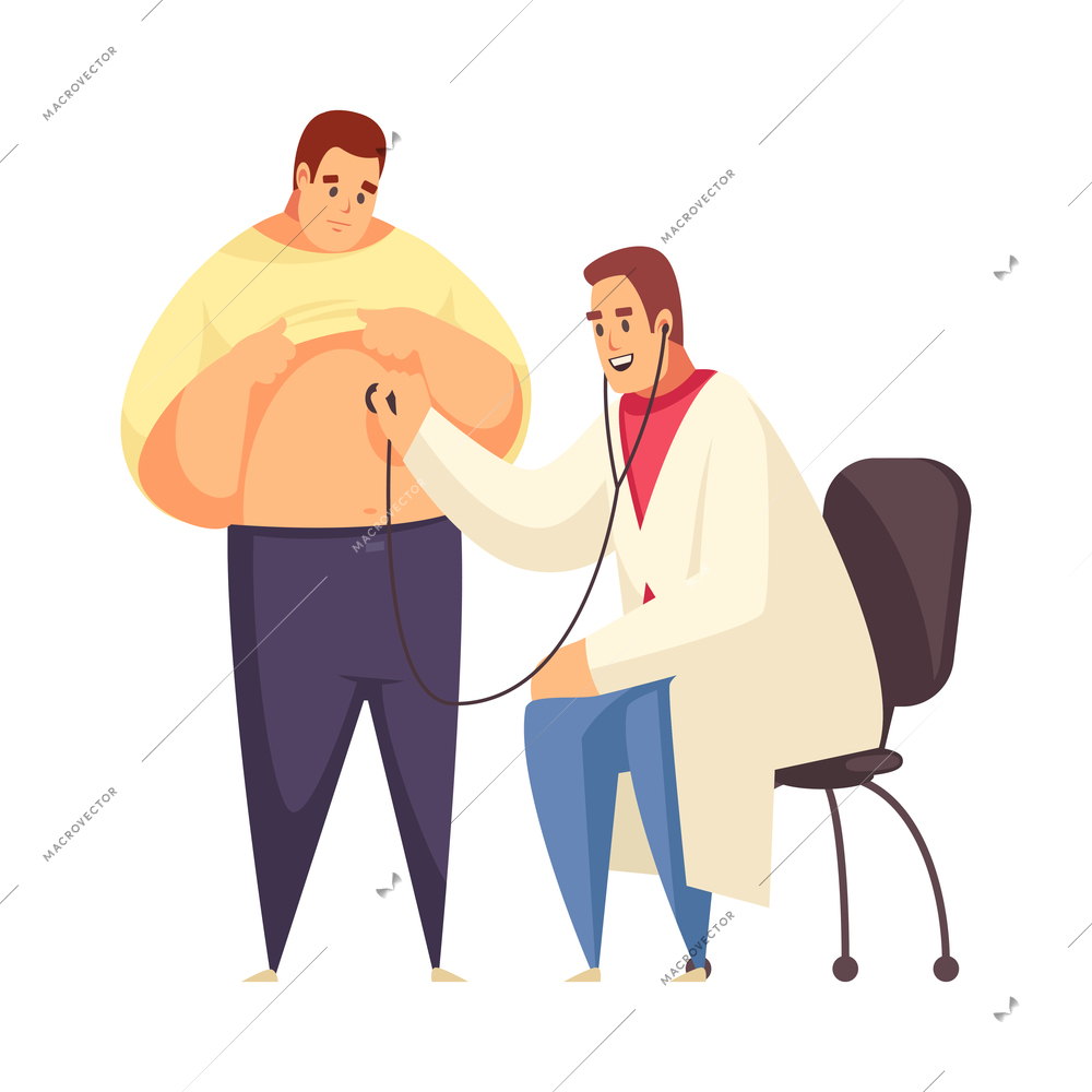 Happy male doctor examining patient with stethoscope flat vector illustration