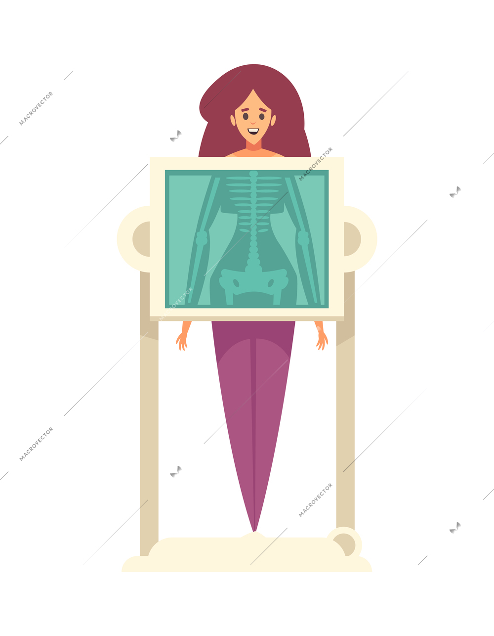 Female patient during xray medical diagnostics flat vector illustration