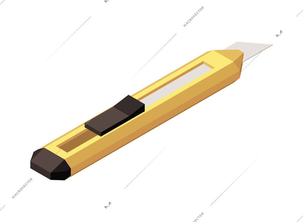 Isometric yellow paper knife on white background 3d vector illustration