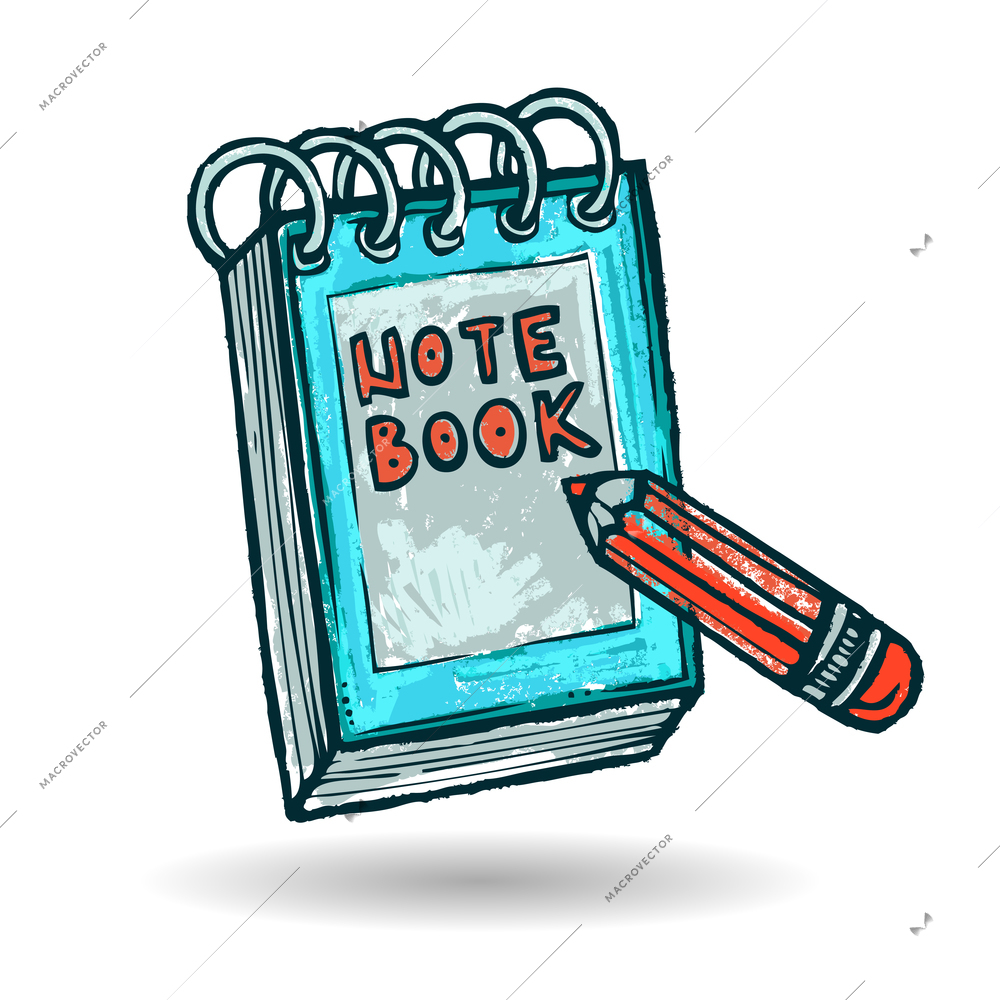 Spiral note book sketch with red pencil isolated on white background vector illustration