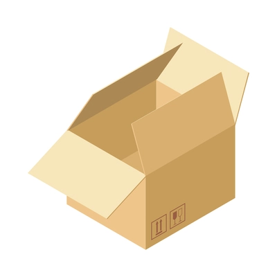 Isometric empty cardboard box on blank background 3d vector illustration