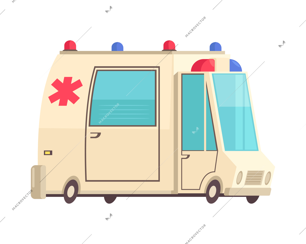 Flat ambulance car side view on blank background vector illustration