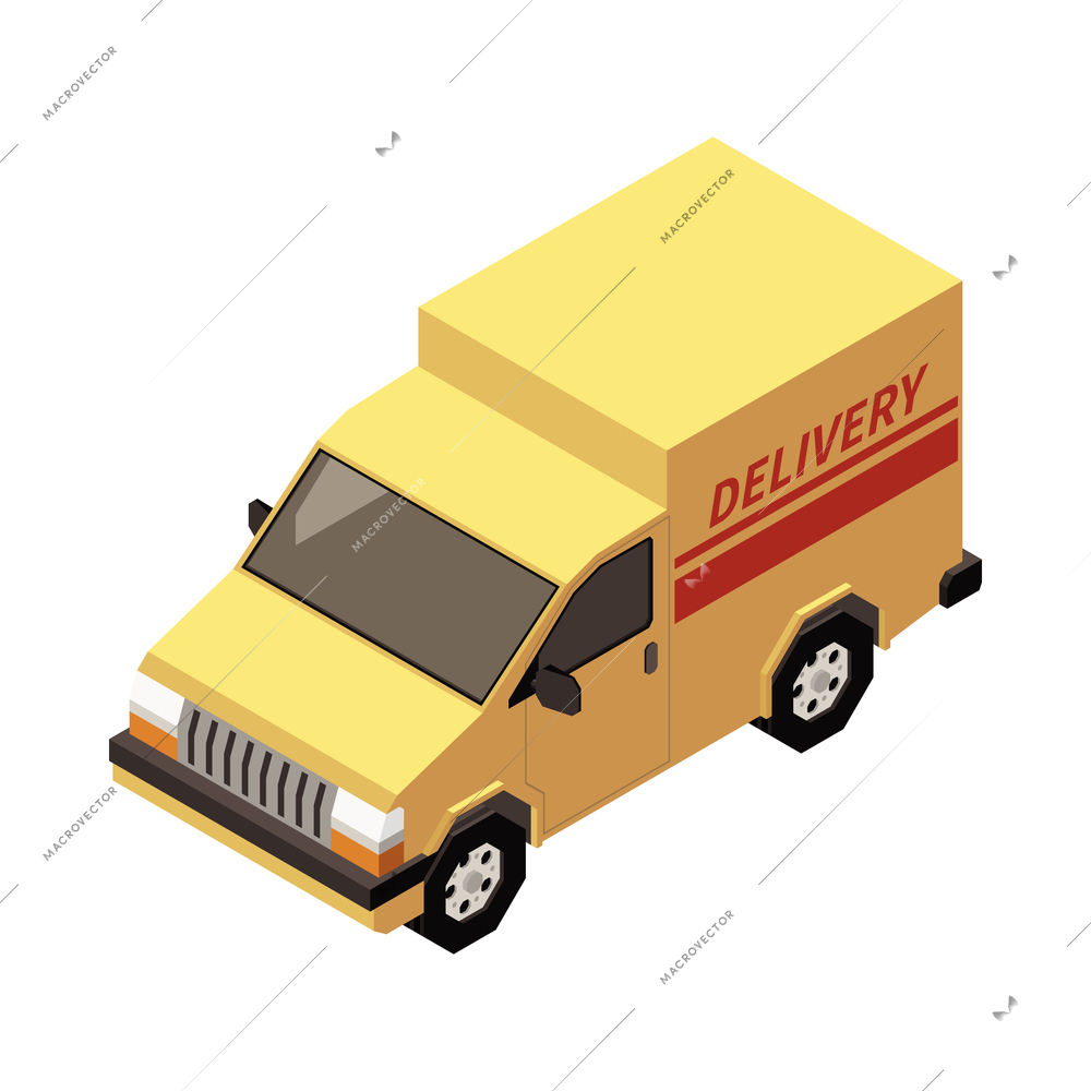 Yellow delivery van isometric icon on white background 3d vector illustration