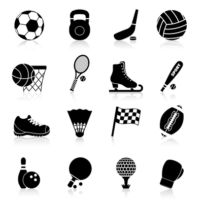 Sport icons black set with basketball rugby baseball hockey professional equipment isolated vector illustration