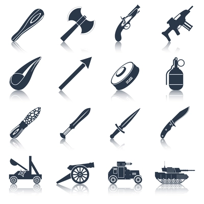 Weapon icons black set  with military war and police armament isolated vector illustration