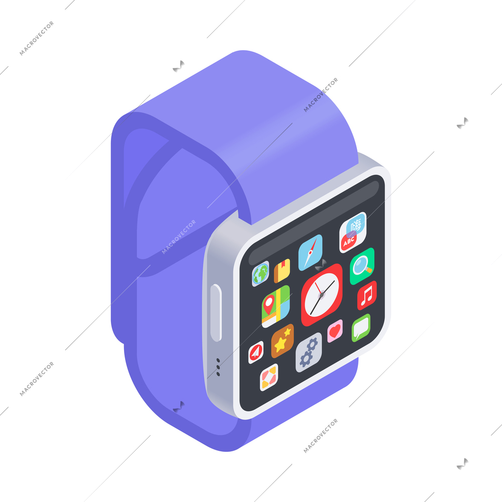 Modern smartwatch with blue strap on white background 3d isometric vector illustration