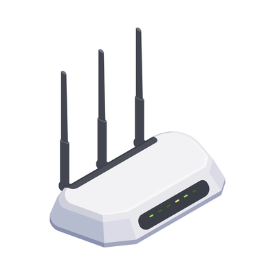 White wireless internet router with three antennae isometric icon 3d vector illustration