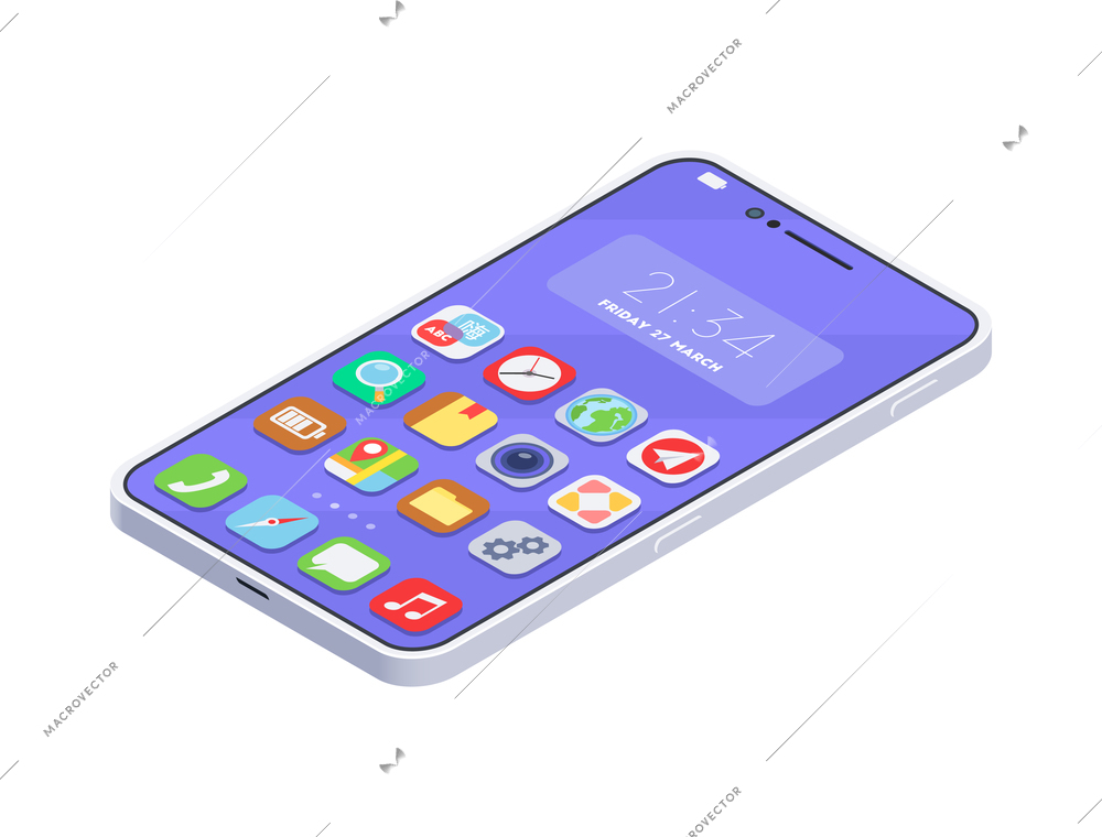 Modern smartphone on white background 3d isometric vector illustration