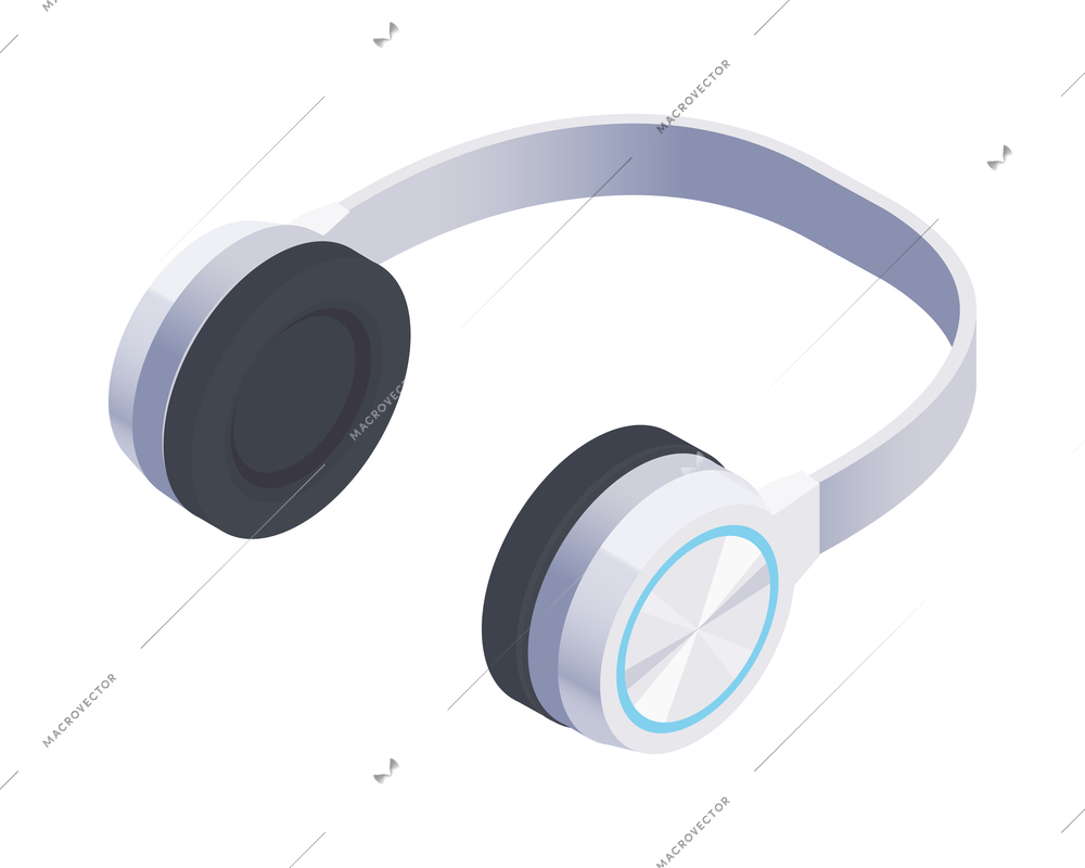 Modern wireless white headphones on blank background 3d isometric vector illustration