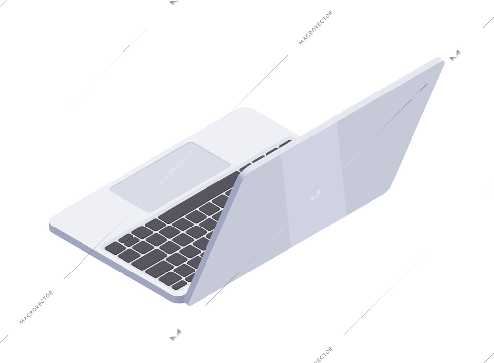 Isometric modern laptop back view on white background 3d vector illustration