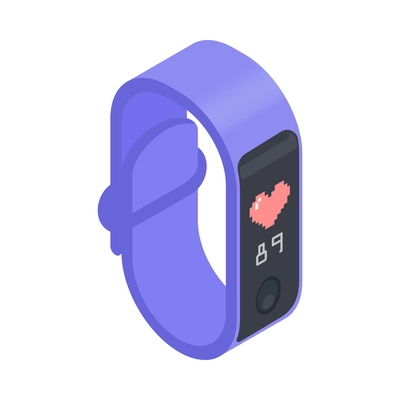 Isometric modern fitness band with blue strap showing heart rate 3d vector illustration