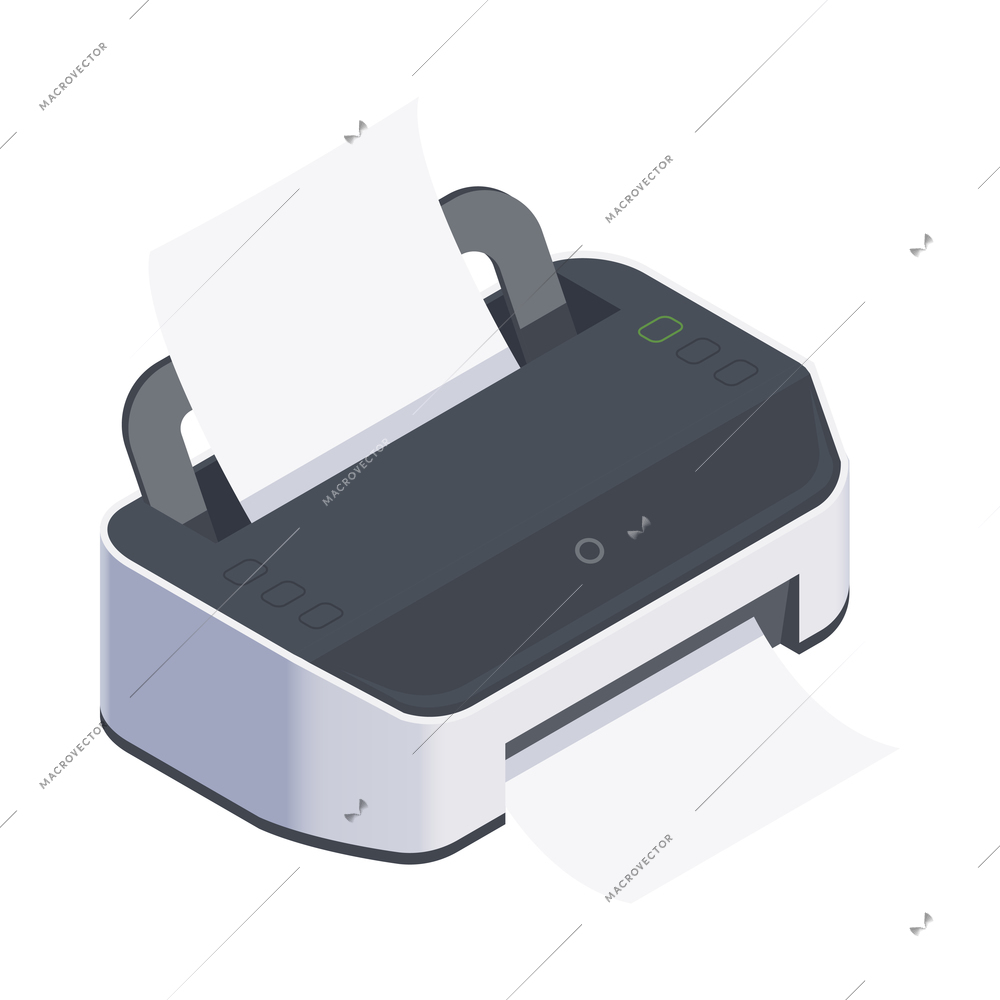 Modern printer with blank paper 3d isometric vector illustration