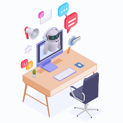 Chatbot messenger concept with consultation and support symbols isometric vector illustration