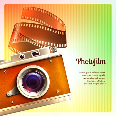 Retro camera vintage photographing technology background with  photofilm vector illustration