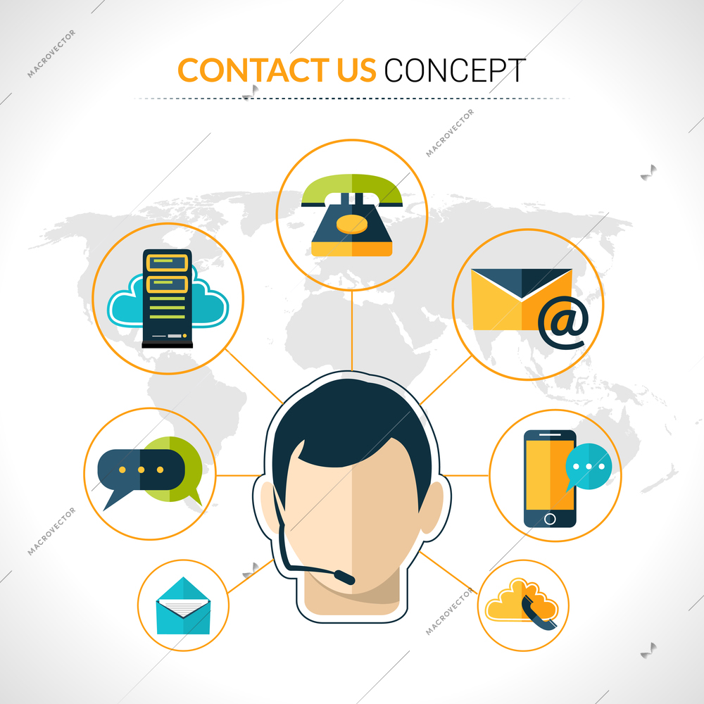 Connect us business people social network innovative  electronic technology communication concept poster with operator abstract vector illustration