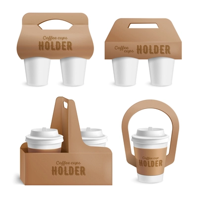 Blank coffee cups holder realistic set for takeaway isolated vector illustration