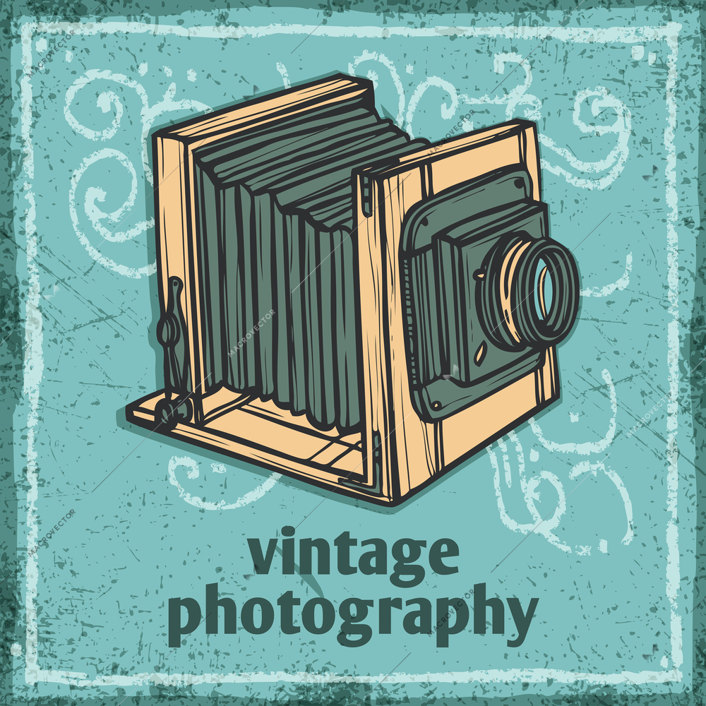 Retro photo camera vintage photography sketch poster vector illustration