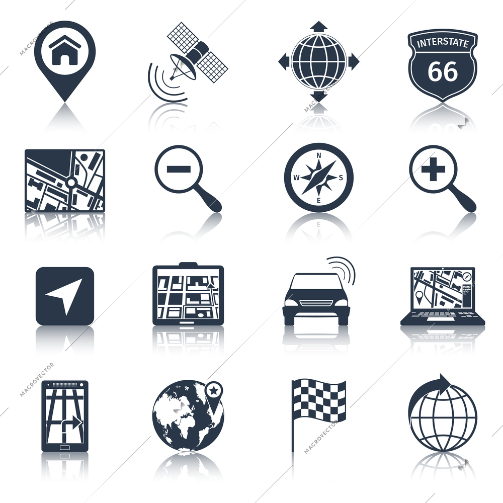 Navigation road traffic city drive icons black set isolated vector illustration